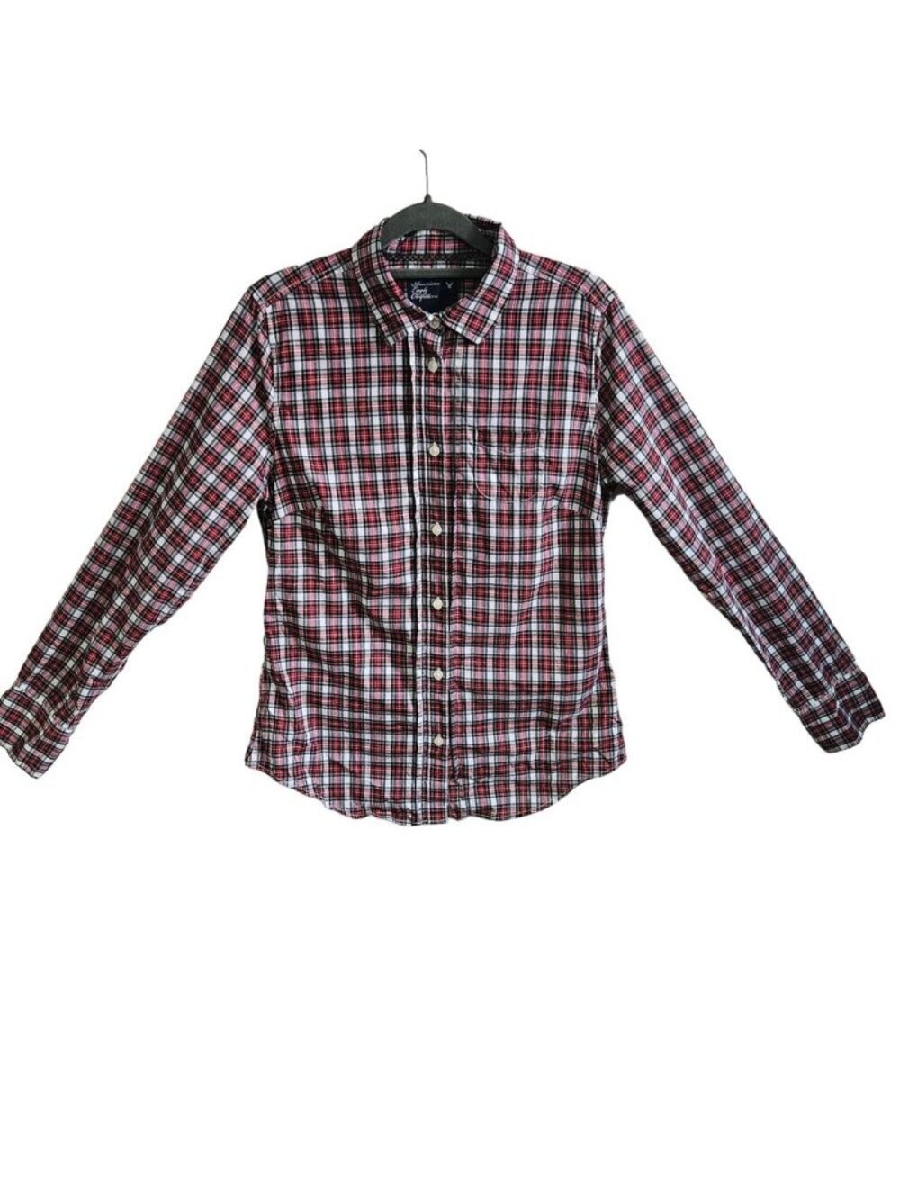 Women's 10 Classic Plaid Button Down Red Cotton Fall